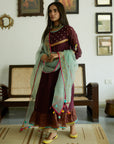 Firdaus Wine Tiered  Kurta set