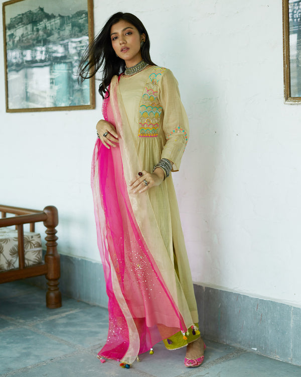 Firdaus Beige Side Yoke Kurta Set
