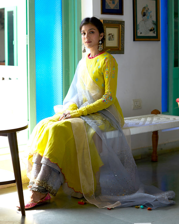 Firdaus Yellow Anarkali Set