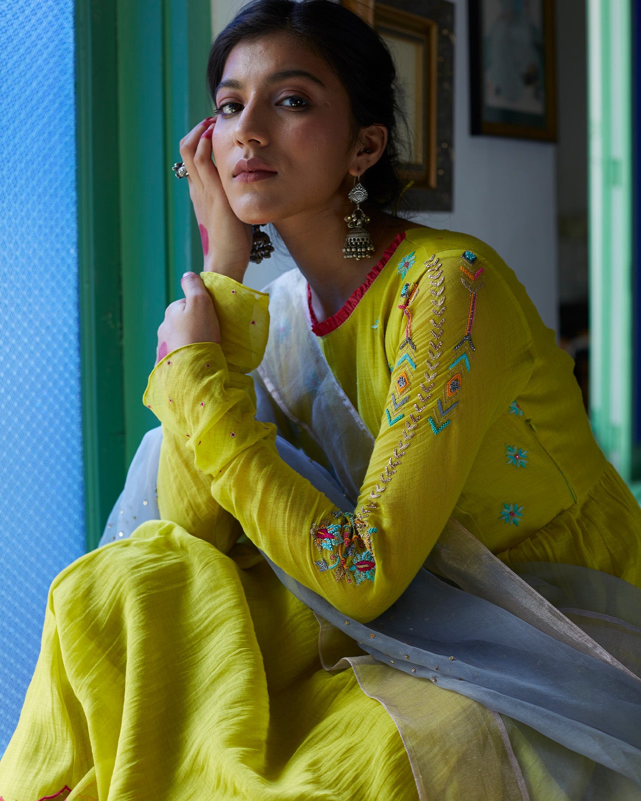 Firdaus Yellow Anarkali Set