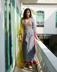 Firdaus Grey Side Slit Anarkali Set