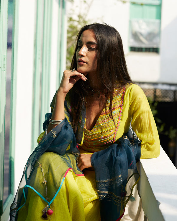 Firdaus Yellow Side Slit Anarkali Set
