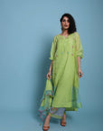 Life In Pink Sunny Green Side Panel Kurta Set