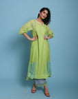 Life In Pink Sunny Green Side Panel Kurta Set