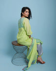 Life In Pink Sunny Green Side Panel Kurta Set