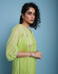 Life In Pink Sunny Green Side Panel Kurta Set