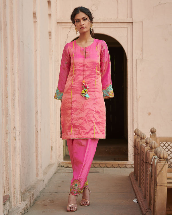 Zahra Hot Pink Bell Short Kurta Set