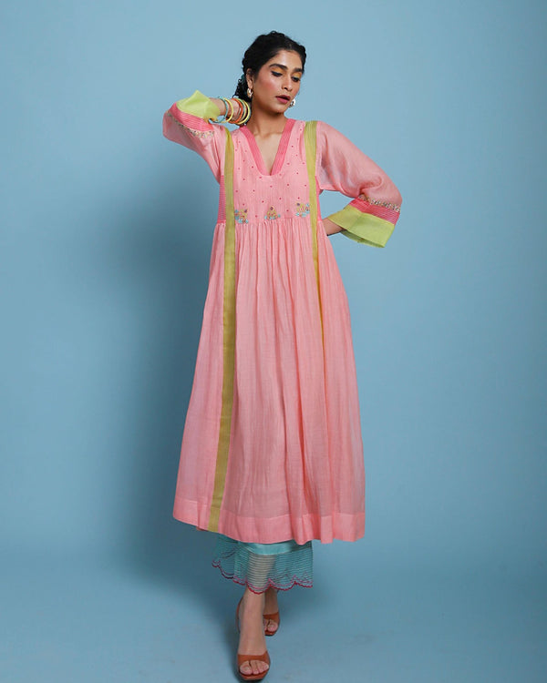Life In Pink Blush Pink Side Puckering Kurta Set