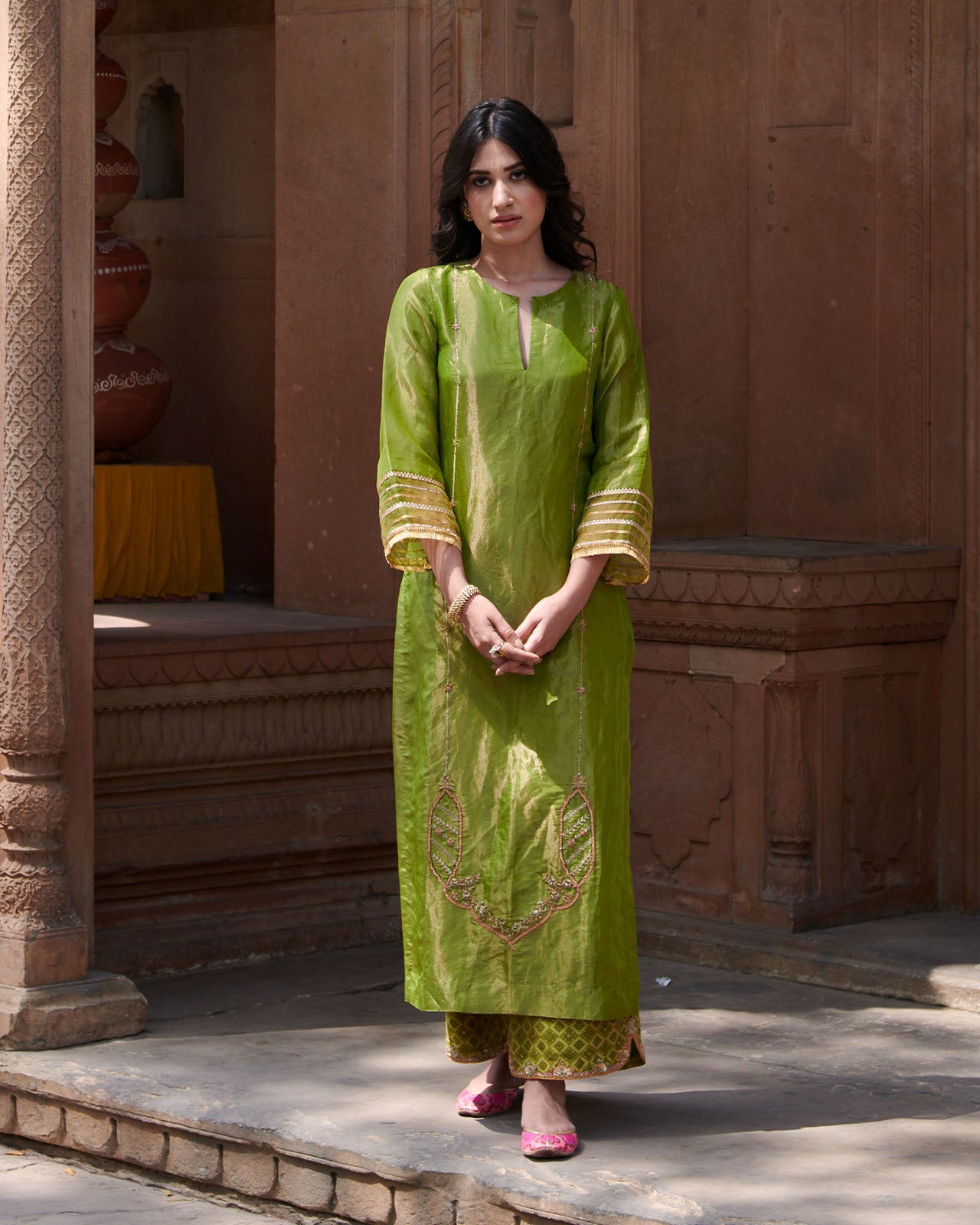 Zahra Green Mughlai Kurta Set