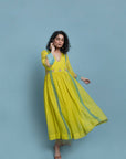 Life In Pink Yellow Side Puckering Kurta Set