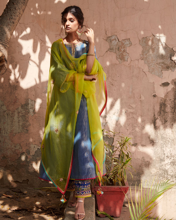 Zahra Moonlight Blue A - Line Kurta Set