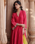 Zahra Printed Jester Red Side Kali Anarkali Set