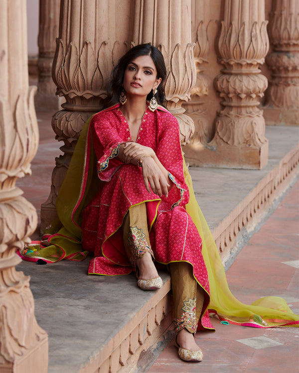 Zahra Printed Jester Red Side Kali Anarkali Set