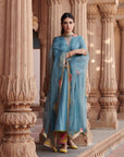 Zahra Printed Ice Blue Side Kali Anarkali Set