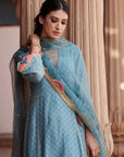 Zahra Printed Ice Blue Side Kali Anarkali Set