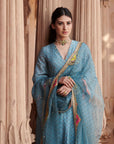 Zahra Printed Ice Blue Side Kali Anarkali Set