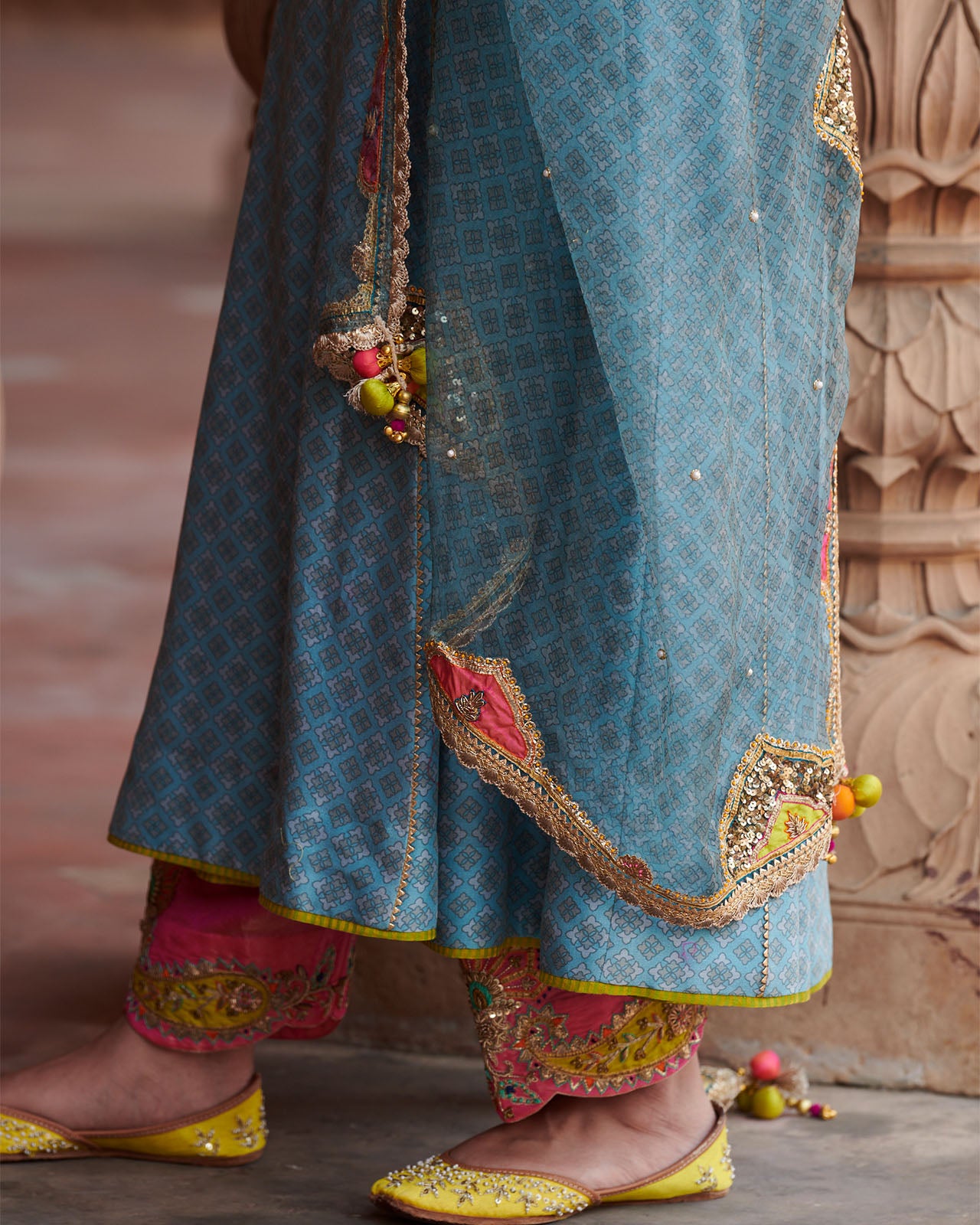 Zahra Printed Ice Blue Side Kali Anarkali Set