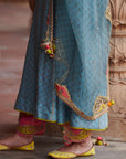 Zahra Printed Ice Blue Side Kali Anarkali Set