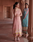 Zahra Pastel Pink Printed Organza Panel Kurta Set