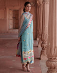 Zahra Ice Blue Printed Organza Panel Kurta Set