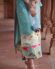 Zahra Ice Blue Printed Organza Panel Kurta Set