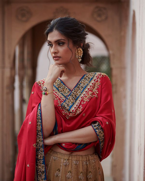 Zahra Jester Red Satin Dupatta