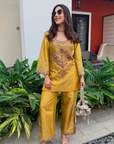 Nisha Aggarwal Yellow Tissue Yoke Boota Kurta Set