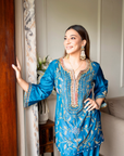 Parisa Barkzi  in Mastani Yoke Jaal Teal Blue Silk Short Kurta Set