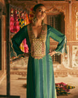 Khel Teal Green Stripe Kaftan Dress