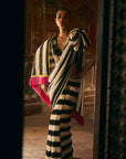 Khel Black And White Stripe Saree With Waistcoat Blouse