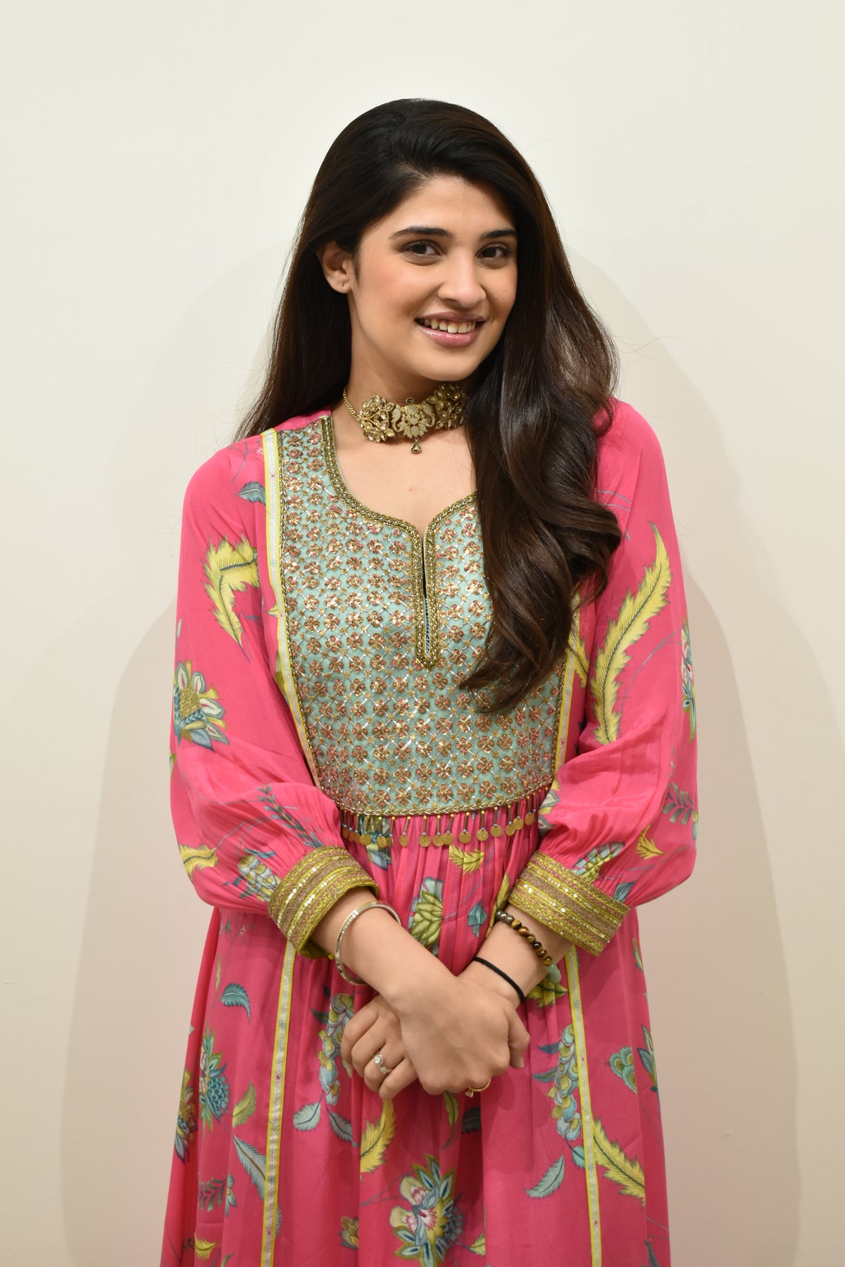 EXCLUSIVE EDIT FARIBA PRINT CHECK YOKE KURTA SET