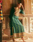 Khel Teal Green Stripe Kaftan Dress