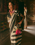 Khel Black And White Stripe Saree With Waistcoat Blouse