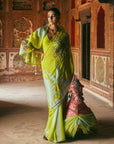 Khel Bright Green And Powder Blue Floral Saree