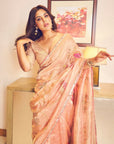 Samyuktha Nude Pink Tissue Floral Jaal Saree Set