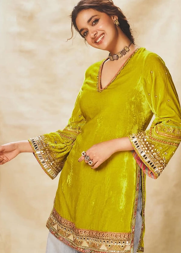 Keerthy Suresh Yellow- Green Velvet Sharara Set