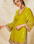 Keerthy Suresh Yellow- Green Velvet Sharara Set