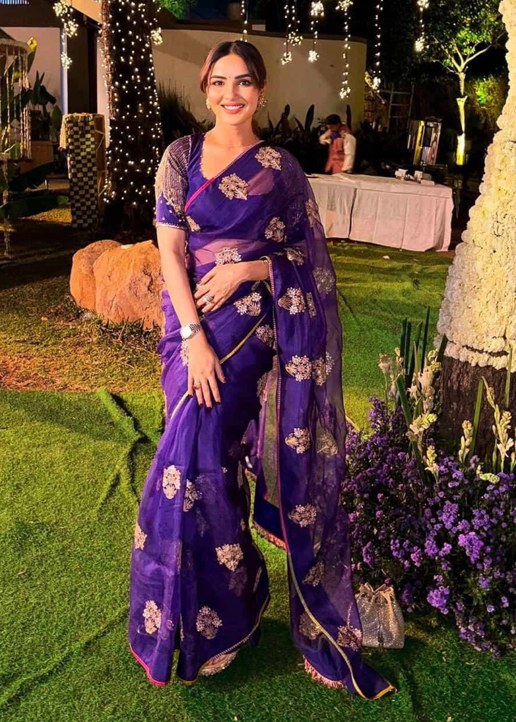 Jasmin Bhasin Purple Organza Bouquet Saree Set