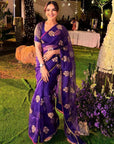 Jasmin Bhasin Purple Organza Bouquet Saree Set