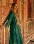 Khel Teal Green Stripe Kaftan Dress