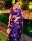 Jasmin Bhasin Purple Organza Bouquet Saree Set