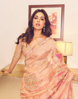 Samyuktha Nude Pink Tissue Floral Jaal Saree Set