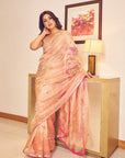 Samyuktha Nude Pink Tissue Floral Jaal Saree Set