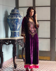 After Hours Purple Boota Yoke Velvet Kaftan Dress