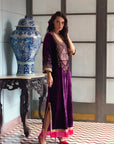 After Hours Purple Boota Yoke Velvet Kaftan Dress