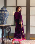 After Hours Purple Boota Yoke Velvet Kaftan Dress