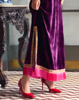 After Hours Purple Boota Yoke Velvet Kaftan Dress