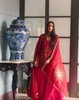 After Hours Red-Magenta Embroidered Silk Gharara Set
