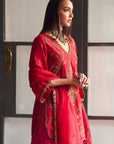 After Hours Red-Magenta Embroidered Silk Gharara Set