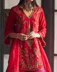 After Hours Red-Magenta Embroidered Silk Gharara Set